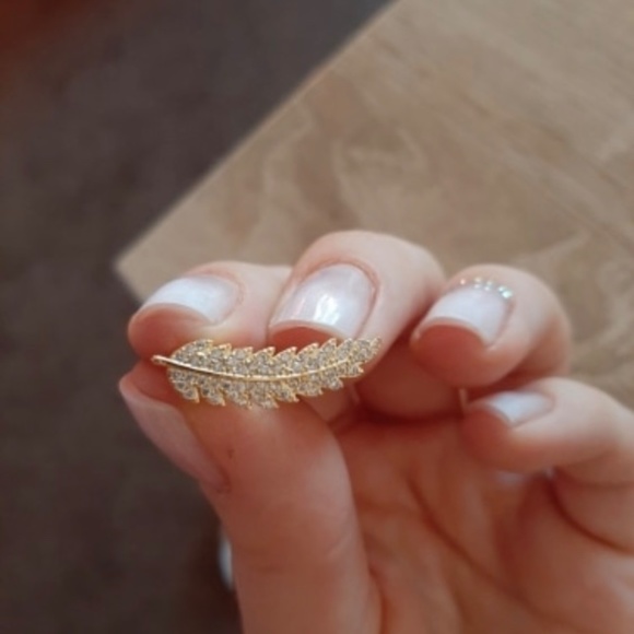 Silver or gold feather climber earrings diamond - Picture 5 of 8